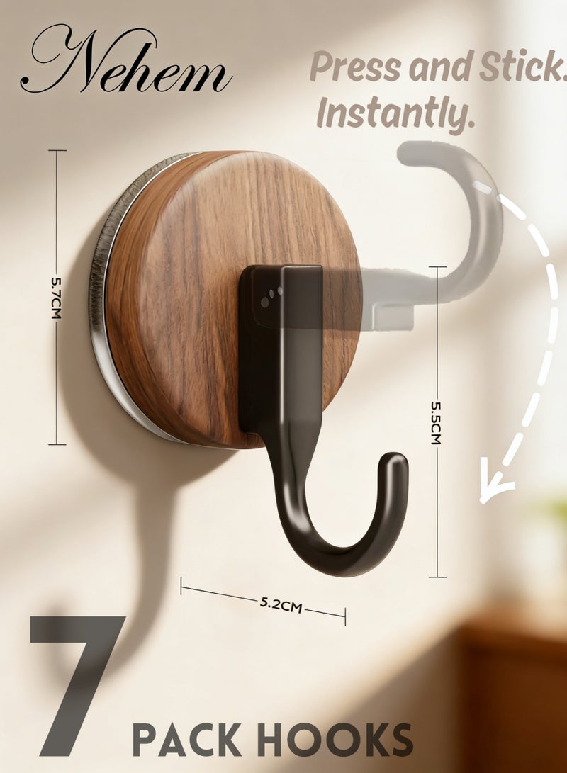 nehem 7-Piece Wood grain Wall Hooks - Self Adhesive Hook - Without Nails Drill Free Strong Sticky Hook - Hanging Heavy Duty - for Home, Bathroom, Kitchen, Office - Image 1
